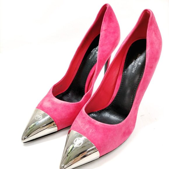 Louis Vuitton Pink Suede Pointed Toe LV Logo Heeled Pumps Size 36 / US Size 6 - Picture 4 of 16